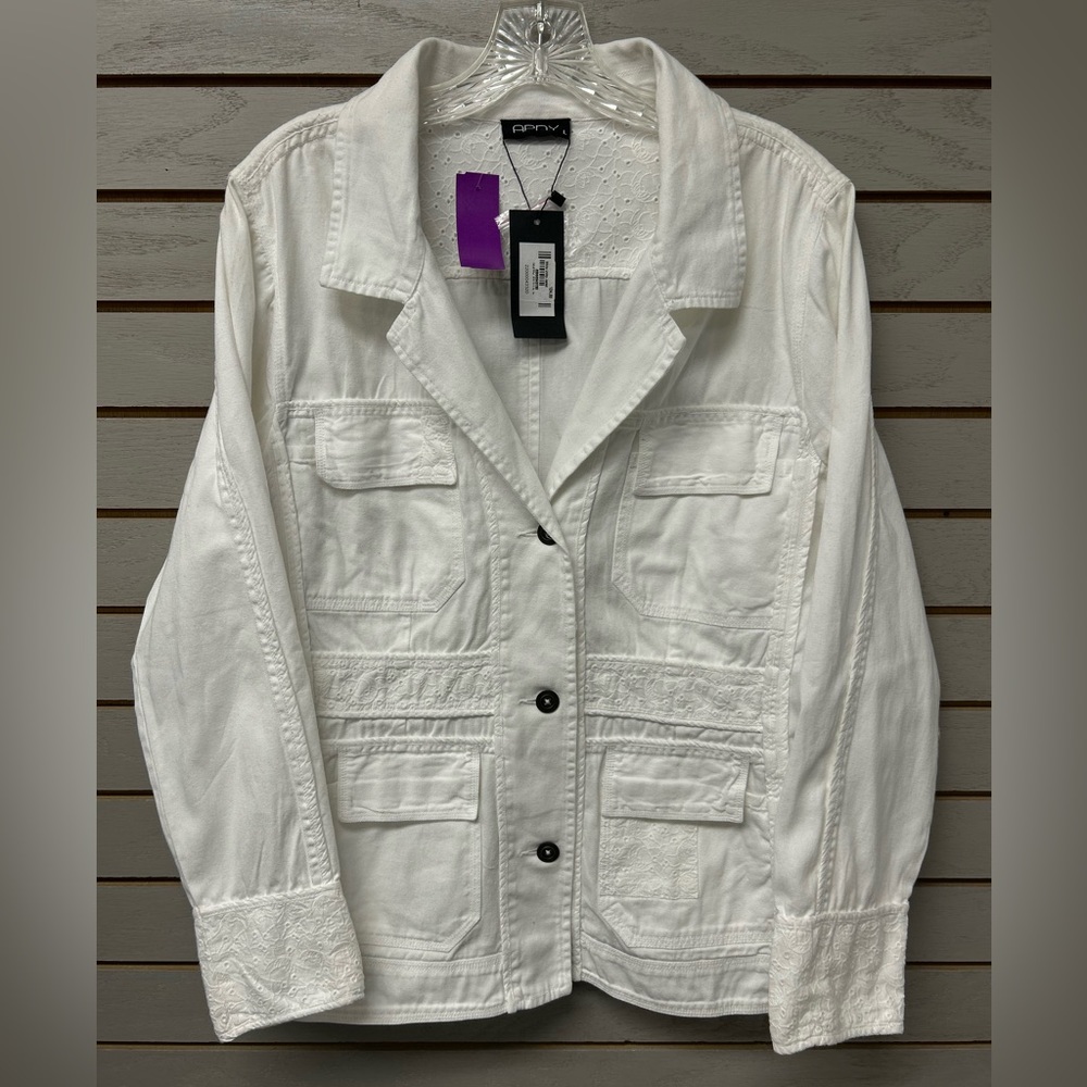 White Utility Button-Front Jacket with Patch Pock… - image 1